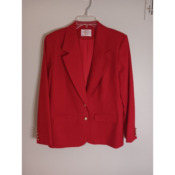 Vintage Pendleton 100% Virgin Wool Red Blazer Sz 10 Petite Gold Button - Picture 1 of 5
